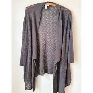 VTG CAROLE LITTLE Women Charcoal Grey Linen Blend Cardigan XL Cozy Classic